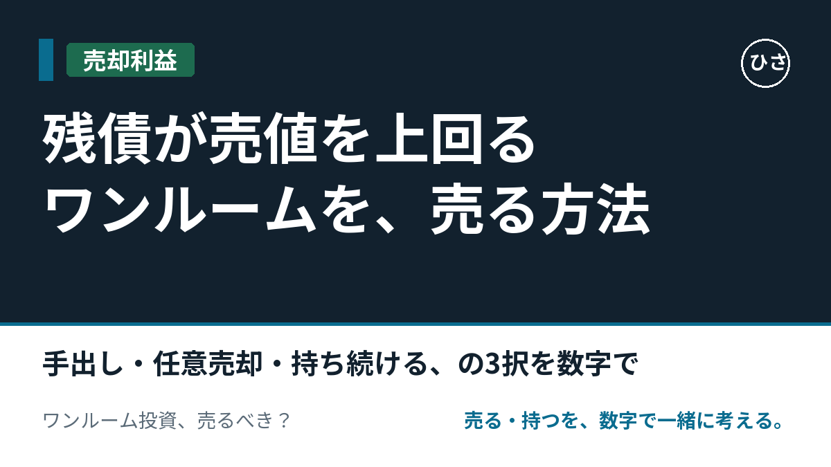 残債が売値を上回るワンルームを売る方法。手出し・任意売却・持ち続ける、の3択を数字で